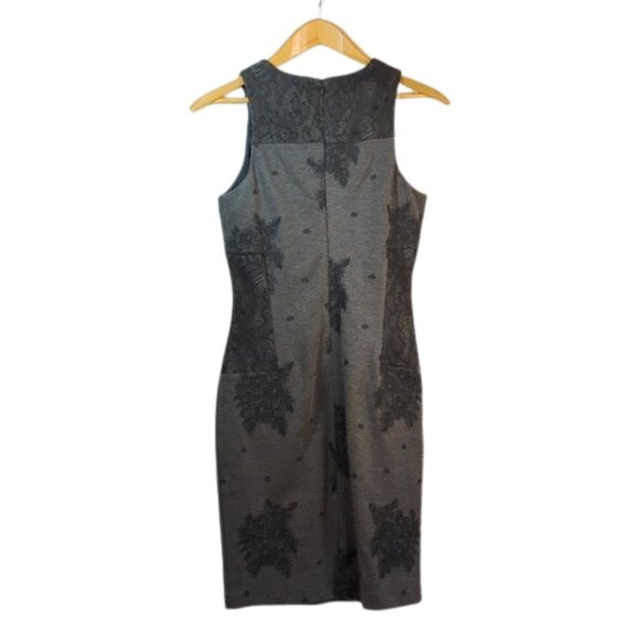 Anthropologie Maeve Gray Black Lace Flocked Column Zip Dress | Size‎ Small - Picture 3 of 8